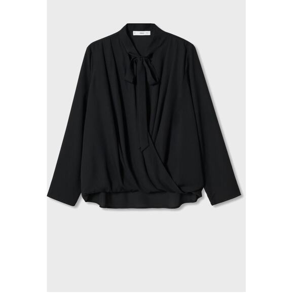 Mango MNG Black Tie Blouse Top Womens Small Size 4 Long Sleeve New - Picture 3 of 11